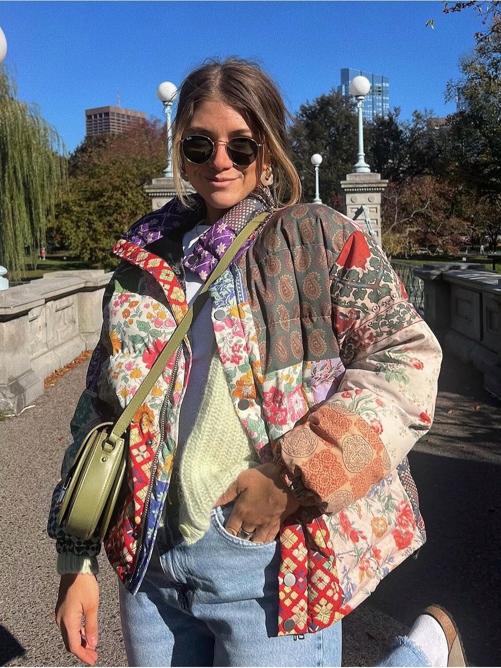 FOUND Mixed Floral Print Garden Patchwork Colorful Bohemian Puffer Coat XS - Picture 2 of 14